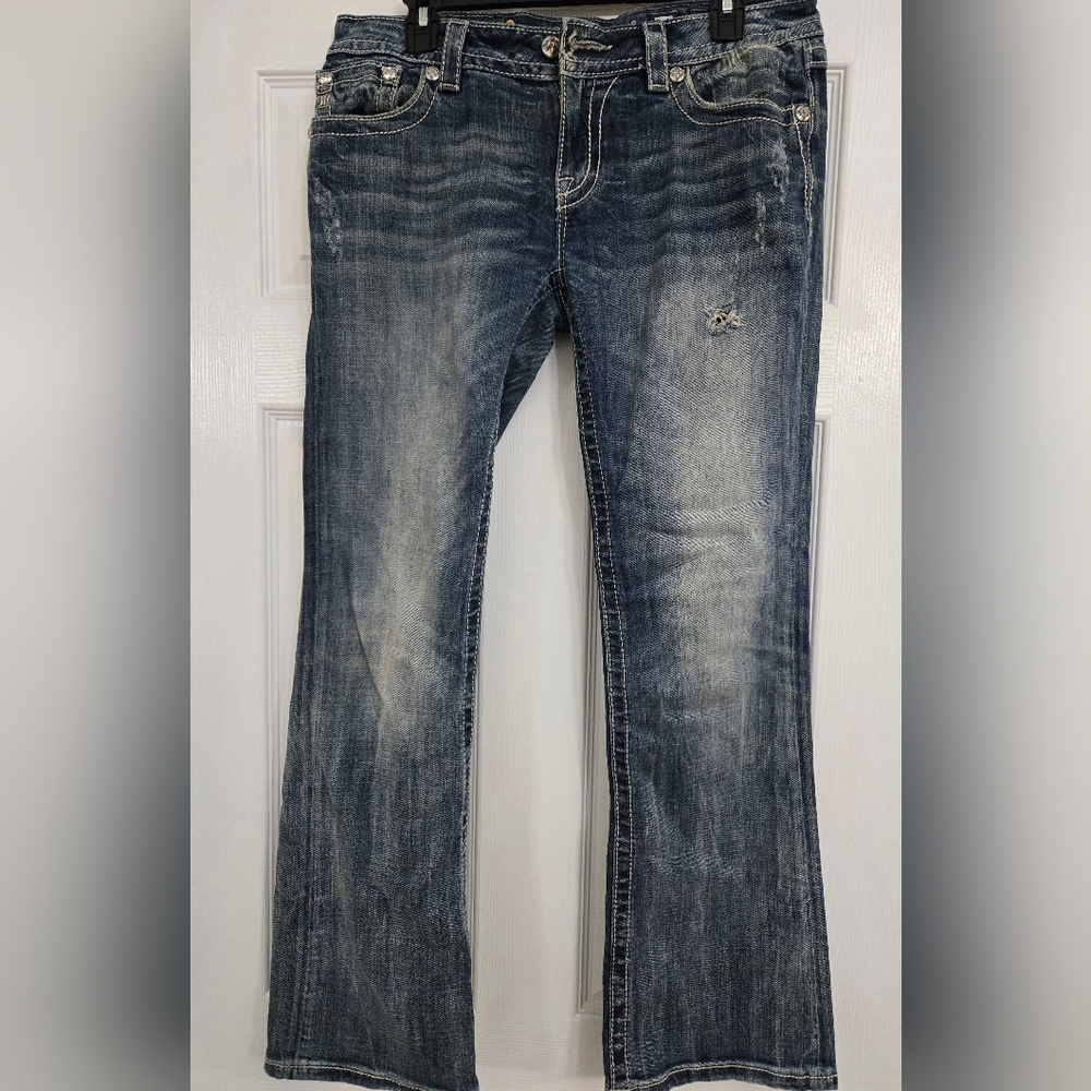 Miss Me Faded Blue Boot Cut Jeans With Sparkling Stones Design Size 31